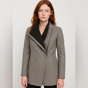 Andrew Marc Gray Wool Blend Coat — Asymmetrical Zip Front Jacket
A013